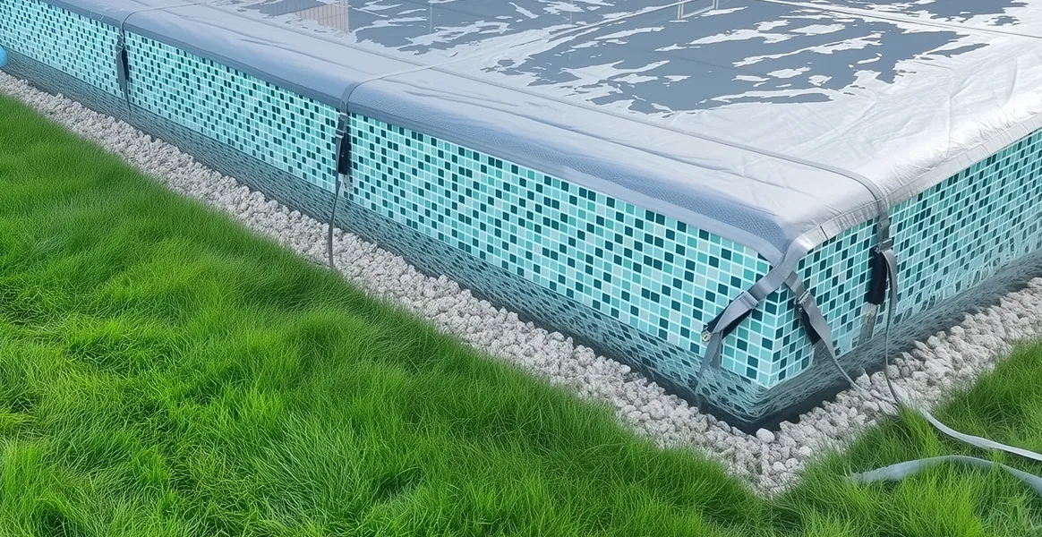 Покрывало для бассейна под снегом — защита зимой в Рязани